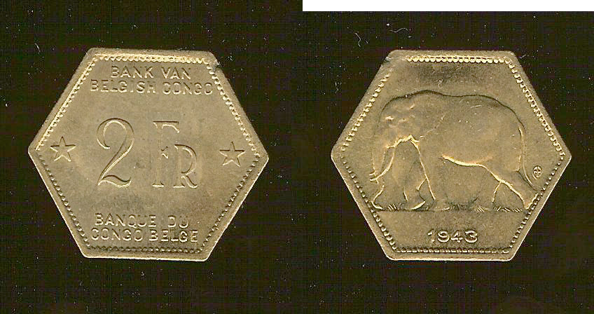 Belgium Congo 2 francs 1943 BU